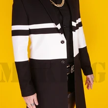 S-4XL! Мужской певец матовый черный белый шерстяное пальто хит цвет ветровка для выступлений костюмы, сценическая одежда