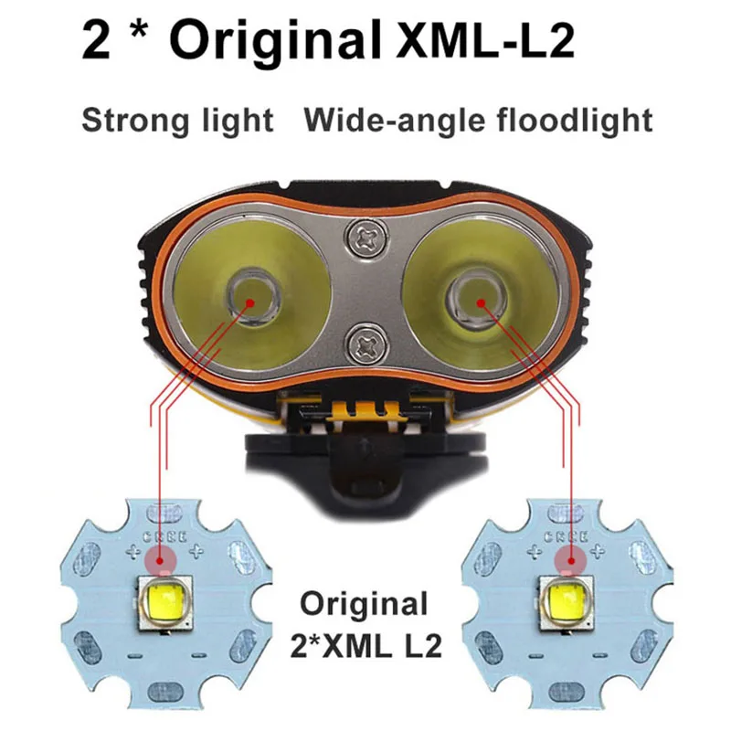 6000LM إضاءة دراجة هوائية 2x XML-L2 LED الدراجة الخفيفة مع بطارية يو اس بي قابله لإعادة الشحن الدراجات الجبهة ضوء + المقود جبل 6000LM إضاءة دراجة هوائية 2x XML-L2 LED الدراجة الخفيفة مع بطارية يو اس بي قابله لإعادة الشحن الدراجات الجبهة ضوء + المقود جبل