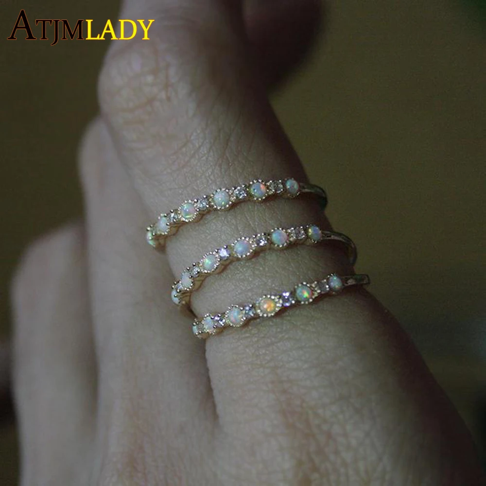 

Wedding Rings Sale Anel Masculino Anel 2018 Wholesale Rose Color Fashion Design Cz Opal Band Skinny Thin Delicate Dainty Ring