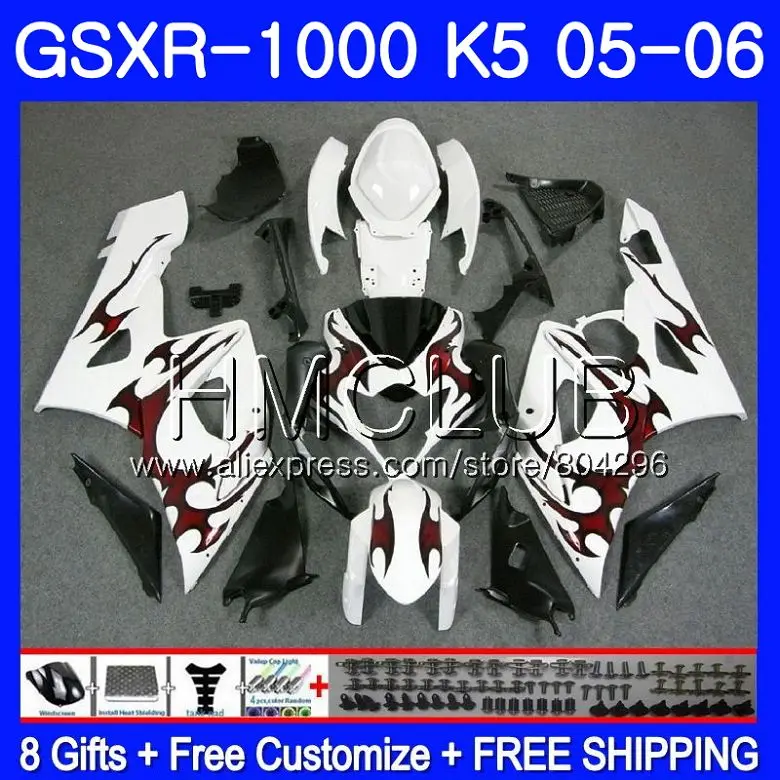 

Bodywork For SUZUKI GSXR-1000 GSXR 1000 05 06 Bodys 33HM17 GSX-R1000 GSX R1000 05 06 K5 GSXR1000 2005 2006 Red white new Fairing