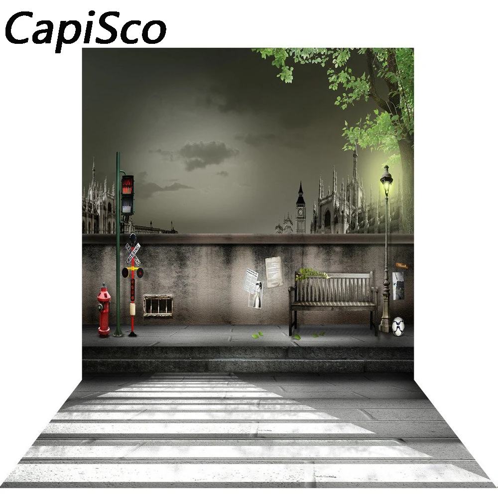 

Capisco Night roadside traffic light bench photo background vinyl cloth Customized photography Backdrop Background studio prop