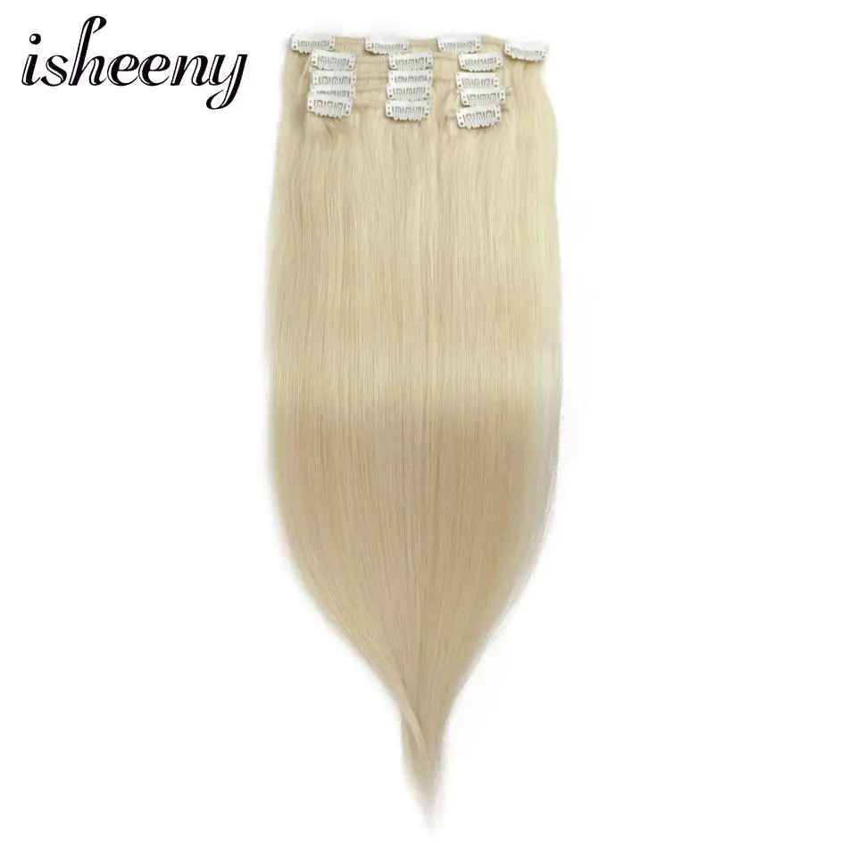 Isheeny 14 "-18" Remy клип в наращивание волос 7 шт./компл. 613 # блондинка человеческие волосы прямые