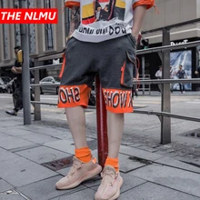 Хип-хоп спортивные шорты мужские с буквенным принтом Цветные Лоскутные высокие уличные шорты Лето мужские короткие тренировочные штаны Jogger уличная WG336