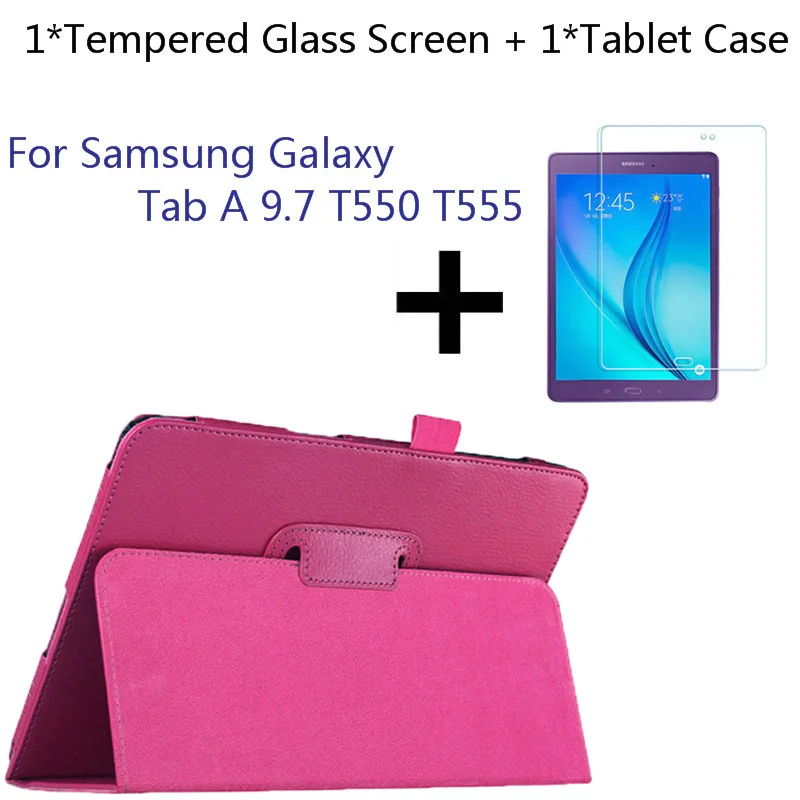Горячий защитный чехол Funda для Samsung Galaxy Tab A 9,7 SM-T550 SM-T555 T550 T555 ПУ-чехол из закаленного стекла - Цвет: RoseredTP