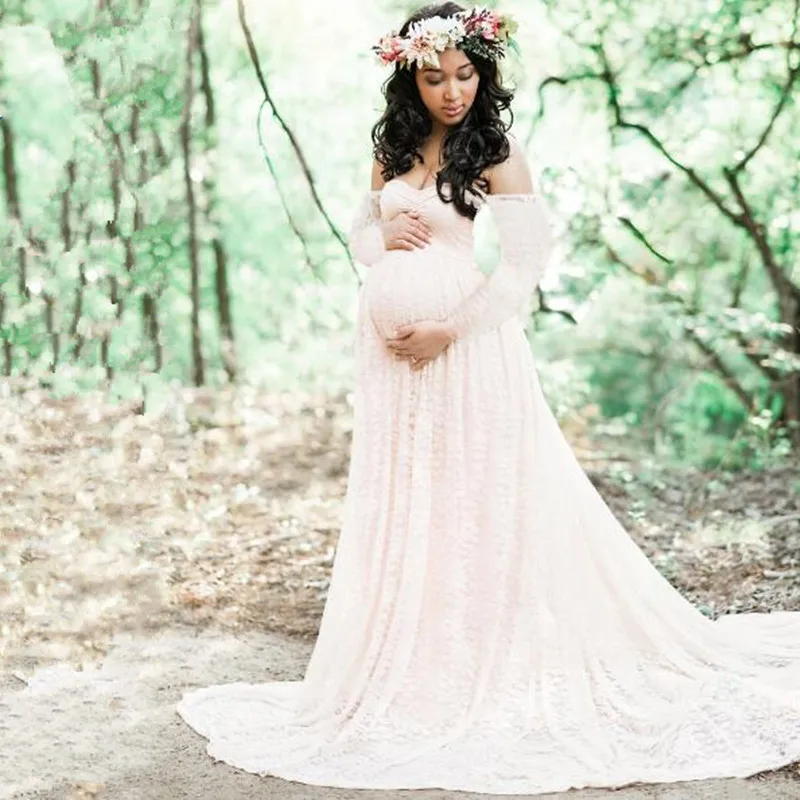 Кружевное Макси-платье беременности и родам Подставки для фотографий Беременность платье для беременных, с длинным рукавом платье для фотосессии для беременных женское платье