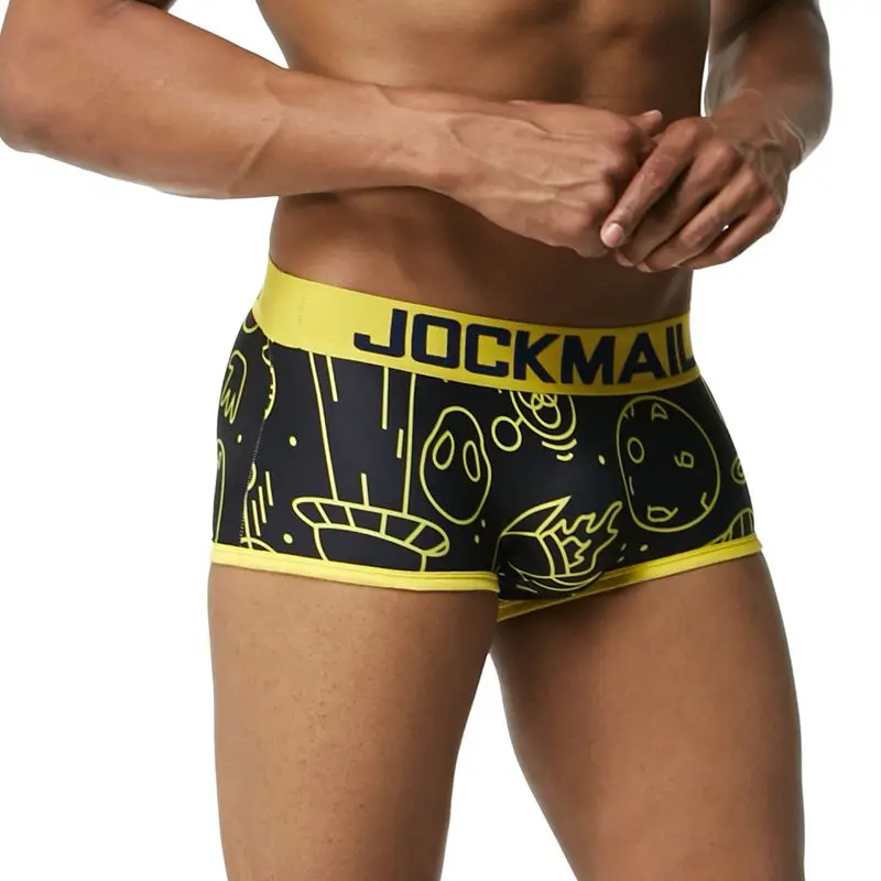 JOCKMAIL fashion men boxer sexy men underwear Low waist breathable ice silk cartoon print gay underwear toy have fun Men Shorts