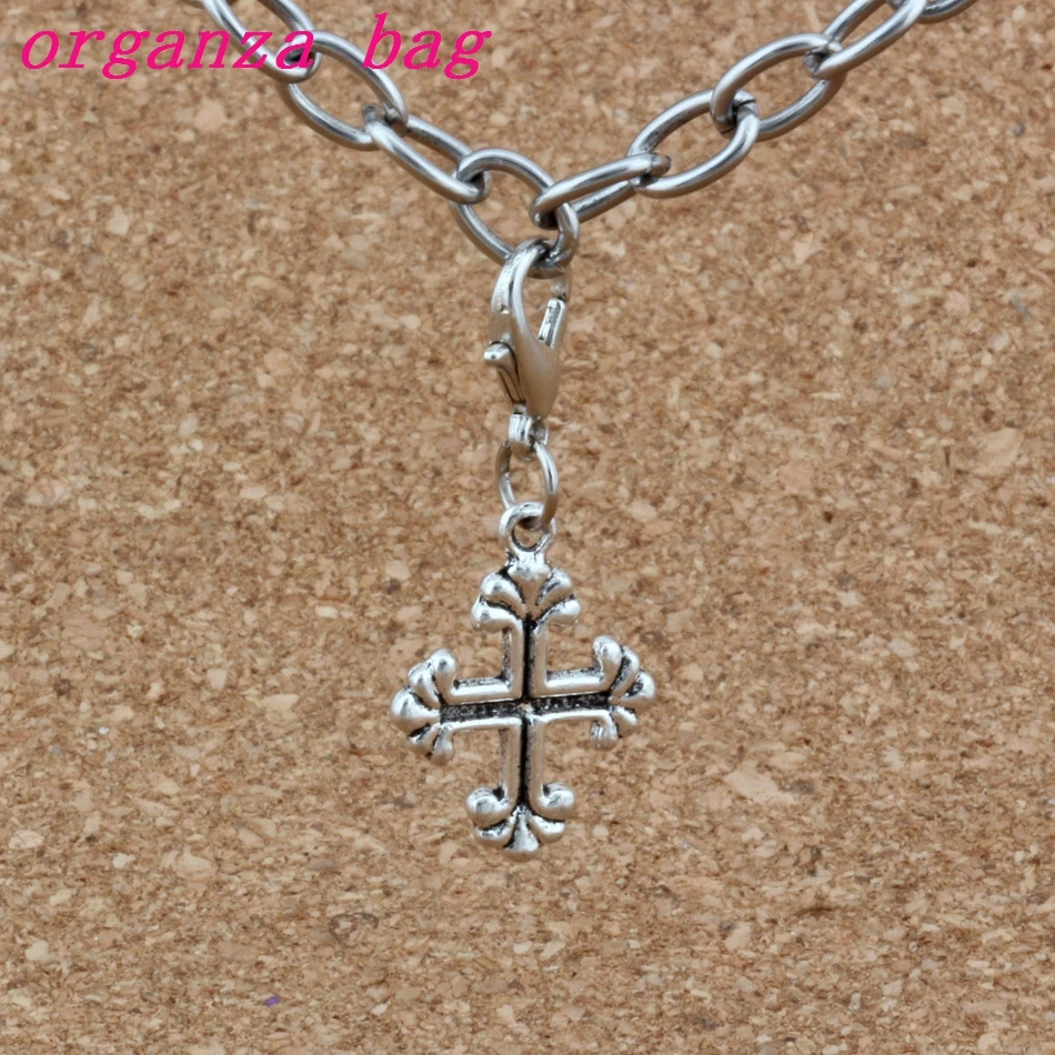 100Pcs Zinc Alloy Vintage Crucifix Charms Cross Bead With Lobster Clasp Fit Charm Bracelet DIY Jewelry 15x35mm A-274b
