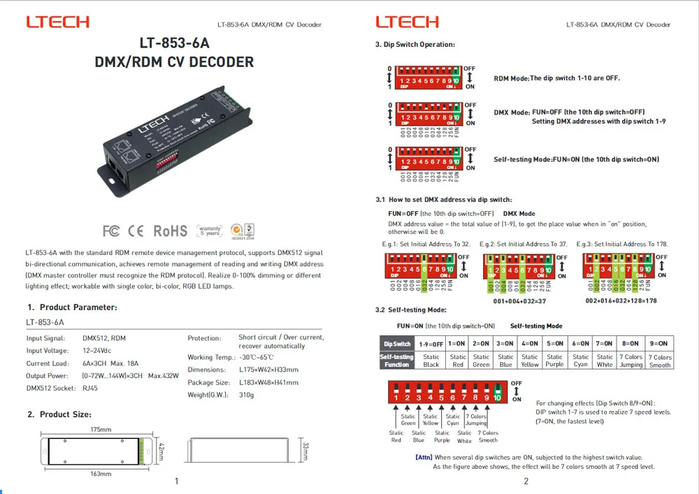 LTECH LT 853 6A 3CH контроллер dmx Вход Напряжение 12 24Vdc|Контролеры RGB| |