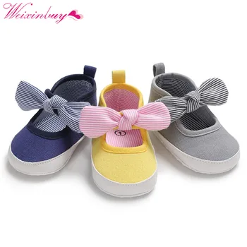 

Baby Shoes Classic Canvas Bow Cotton Baby Girl Shoes First Walker Fashion Stripe Cute Baby Girl Shoes Newborn new