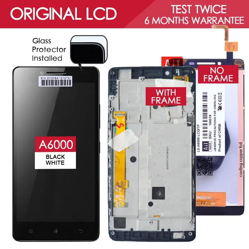 5 inch 100 Tested TFT 1280x720 Display For LENOVO A6000 LCD Touch Screen with Frame Digitizer