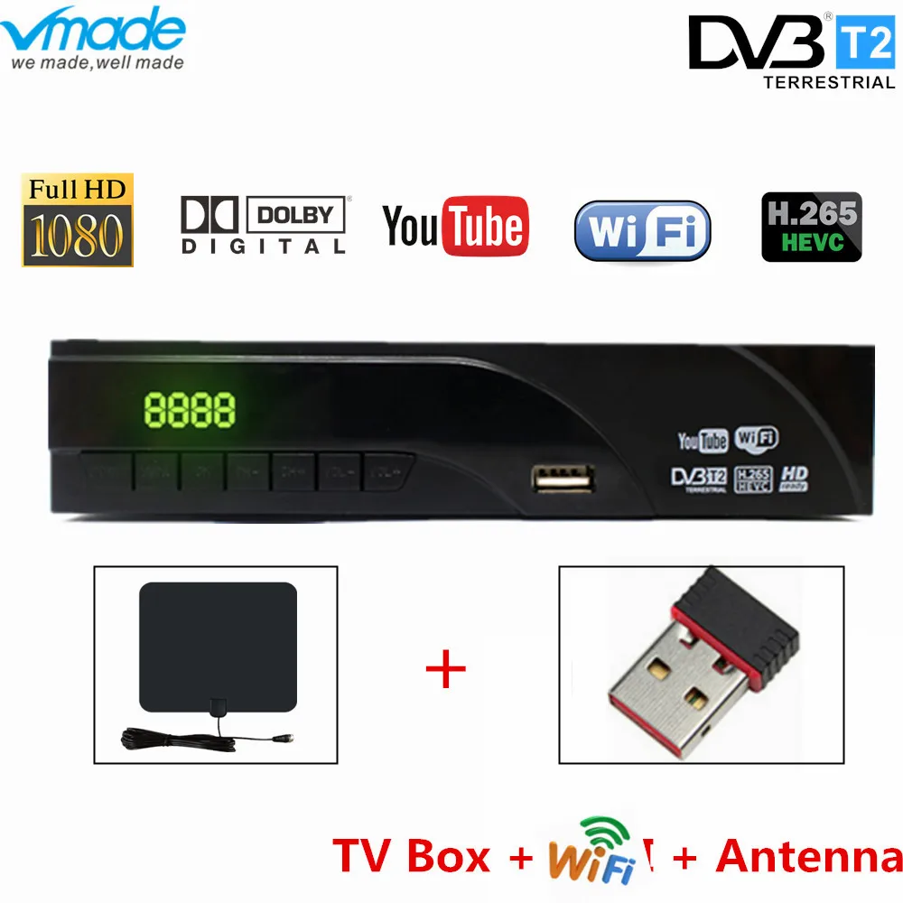 Новые DVB-T2 цифрового ресивера H.265/HEVC DVB-T2 8943 поддерживает Dobly AC3 H.265/HEVC ТВ тюнер с Wi-Fi и ТВ антенны