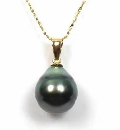 

free shipping Noble jewelry natural tahitian black green pearl pendant necklace