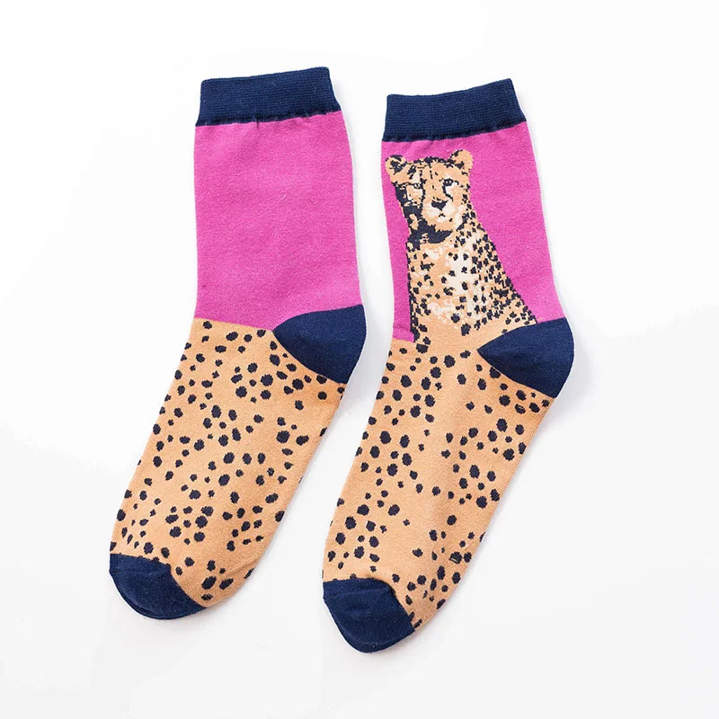 Новинка, забавные леопардовые уличные Мультяшные креативные Хлопковые женские повседневные носки с рисунками животных, кошек и биглей, счастливые мужские короткие носки - Цвет: leopard