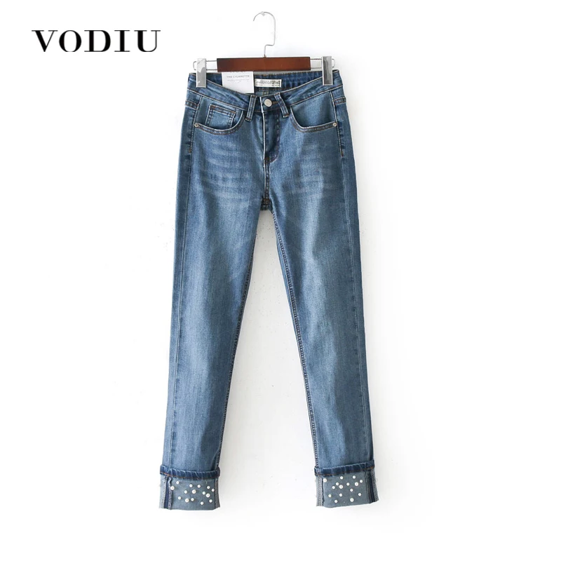 

jeans woman high waist plus size slim skinny Elastic Ankle-length long trousers Pearl leggings basic denim pants classic jeans