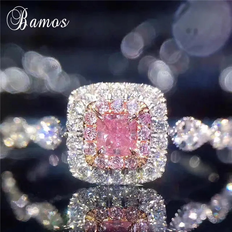 Bamos романтическое белое и розовое кольцо со стразами серебряного цвета квадратные свадебные кольца для женщин модные ювелирные изделия подарок на день Святого Валентина
