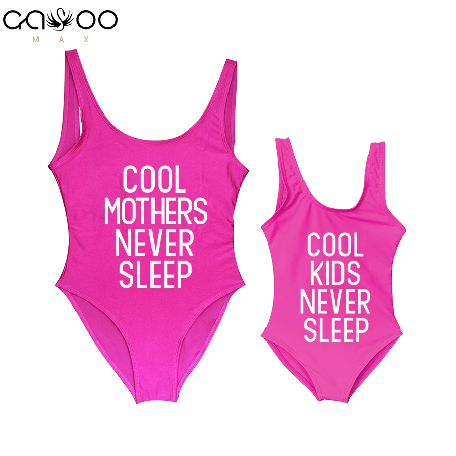 2019 New Cool Mothers&Kids Never Sleep Funny Swimwear Mother Daughter