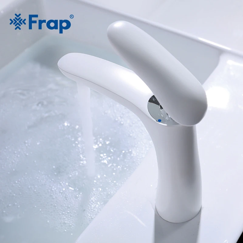 Billig Frap neue messing weiß bad becken wasserhahn waschbecken wasserfall armaturen tippen badezimmer für waschbecken kalt und warmwasser mischer Y10012