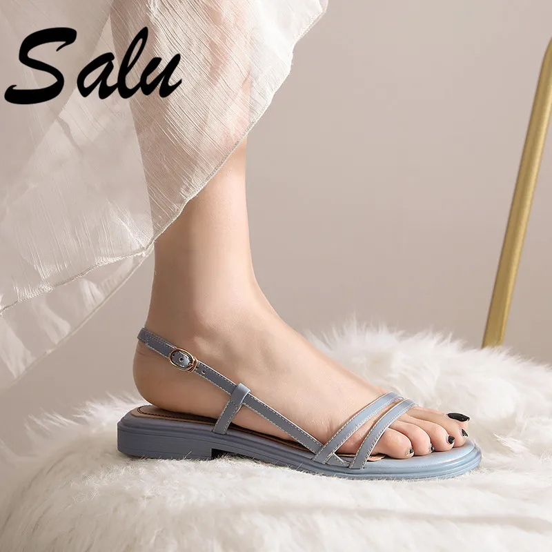 

Salu 2019 Shoes Woman Light Soft Women Sandals Buckle Sweet Lady Casual Shoes Flat Heels Concise Handmade Sandals