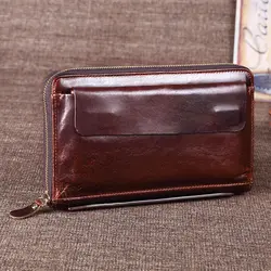 Из натуральной кожи Для мужчин Длинные сцепления кошелек винтажный кошелек для карт ячейки чехол для телефона деньги сумка масло воск