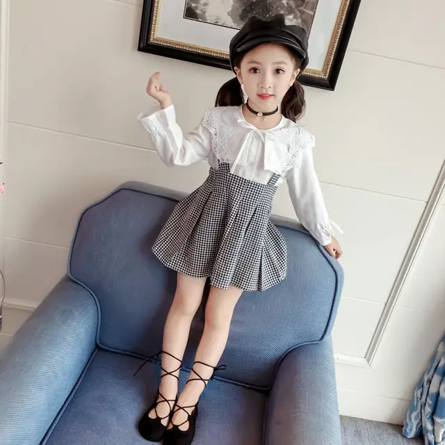 Baby Girl Clothes Set Long Sleeve Princess Blouse White+Plaid Skirt ...