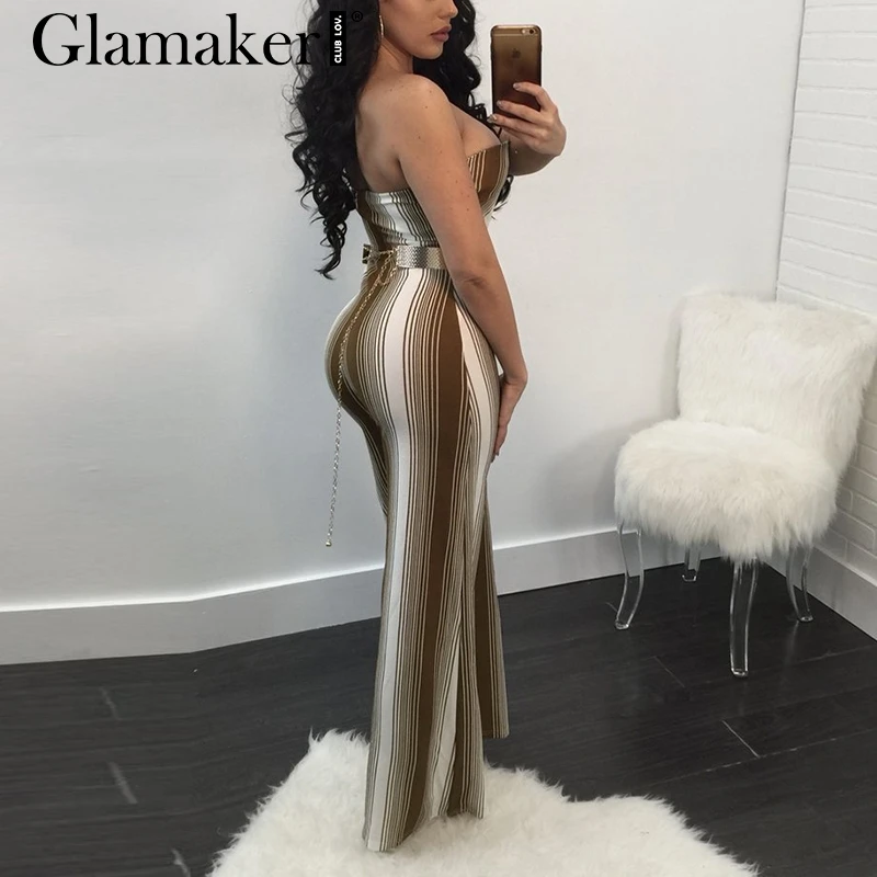 Женский комбинезон с v образным вырезом Glamaker летний элегантный Облегающий в