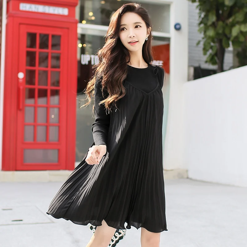 

Dabuwawa Female Spring 2 pieces Sets New Women Long-sleeved Knitted Pleated Lace Up Tie Two-piece Dress Sets D18ASA002