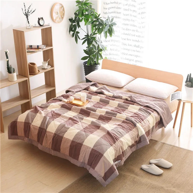 

Summer Style Patchwork Quilts Pastoral plaid cotton Quilted Set Full Queen Twin king Size Blankets Thin Duvets Print Comforter