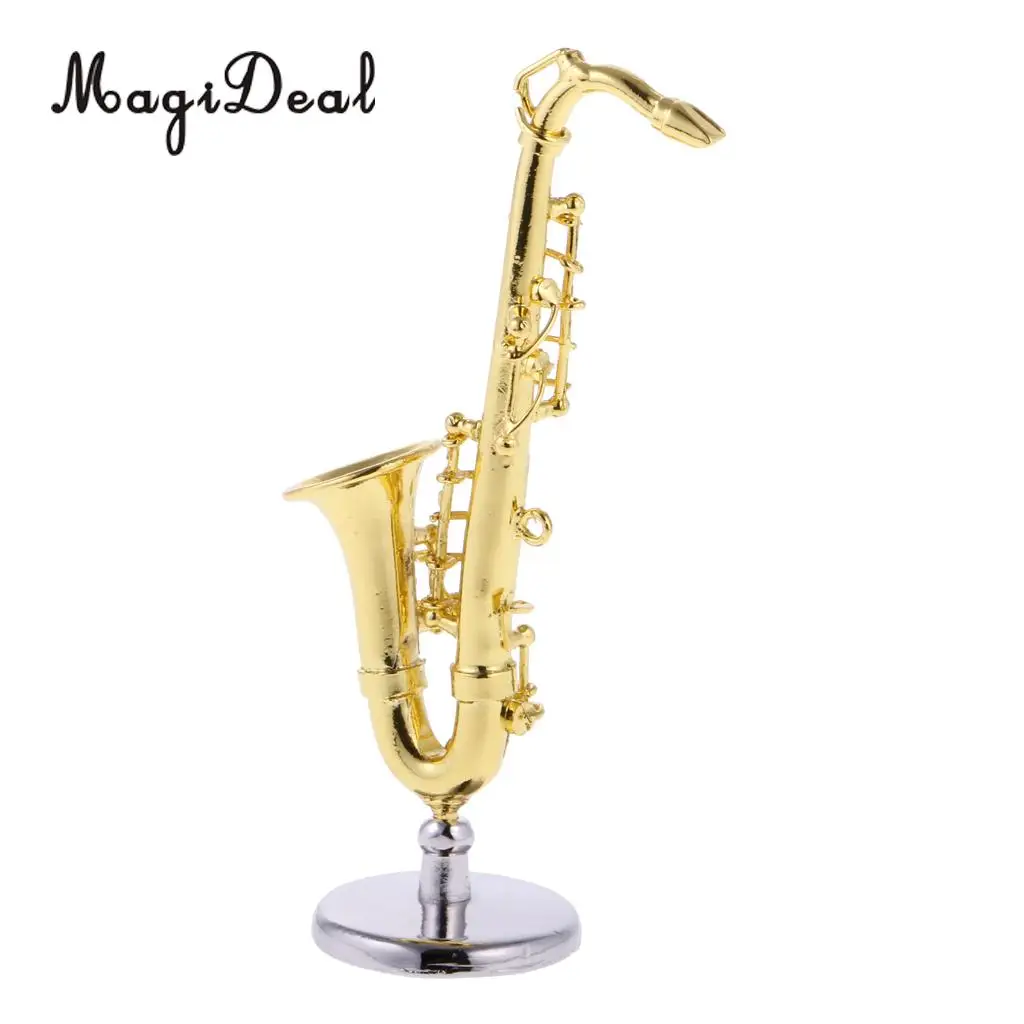 MagiDeal 1Pc Alloy Golden Miniature Saxophone for 1/12 Scale Dollhouse Bedroom Living Room Acce House Decor Child Kids Cute Toy