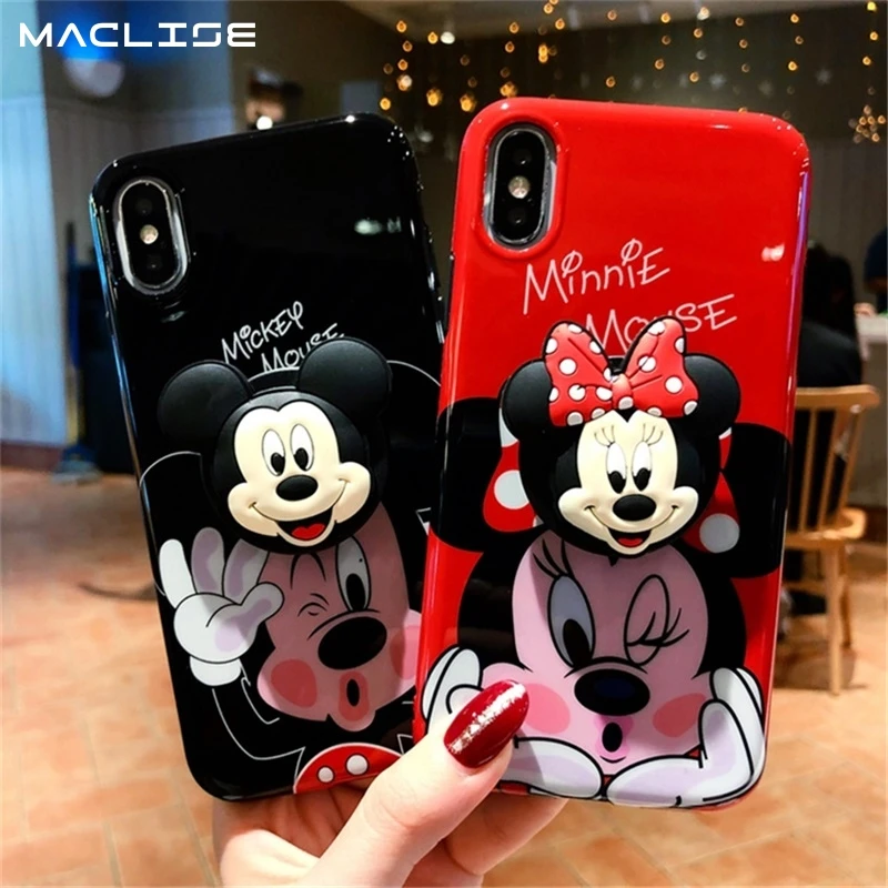 

Holder Phone Cases 3D Cute Cartoon Mickey Minnie Case For iPhone 7 8Plus X XR XS MAX Cases Grip For iPhone 6s 6plus Cover Coque
