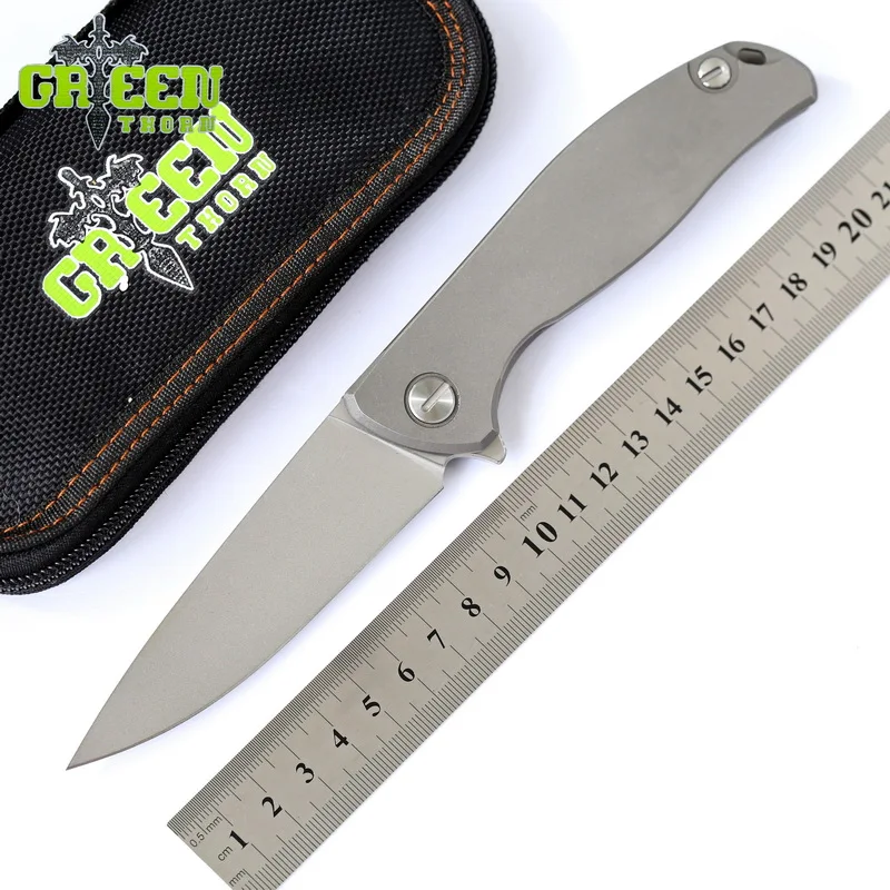 

Green Thorn F95 Folding Knife D2 Blade Titanium Handle Ceramic Ball Bearings Outdoor Camping Tools Hunting Pocket Fruit Knives