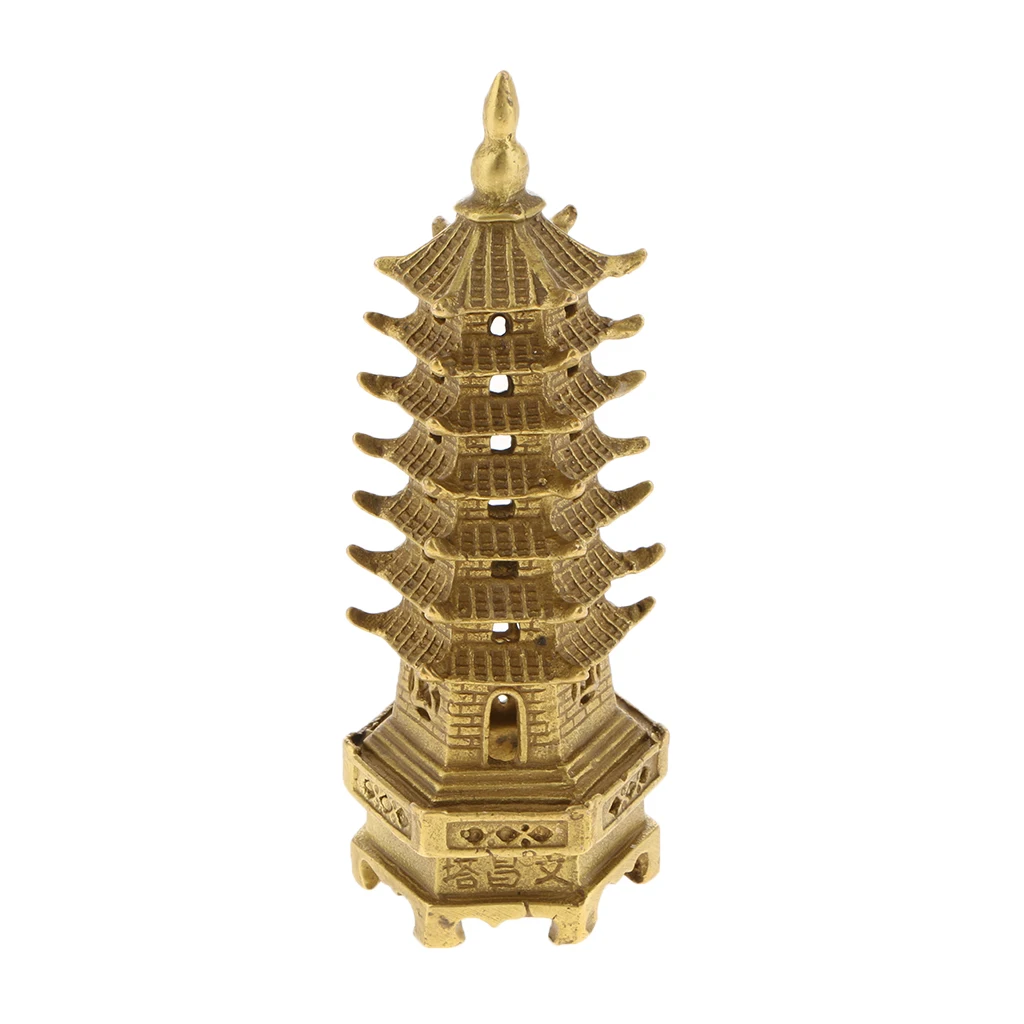 Chinese Traditional Copper Buddhist Wen Chang Tower Model Figurine Buddhism Stupa Pagoda Tower