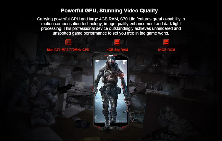DOOGEE S70 LITE 4GB RAM 64GB ROM Helio P23 MTK6763T 2.5GHz Octa Core 5.99 Inch IPS Corning Gorilla Glass 4 FHD+ Screen Dual Camera IP68 IP69K Waterproof Android 8.1 4G LTE Smartphone