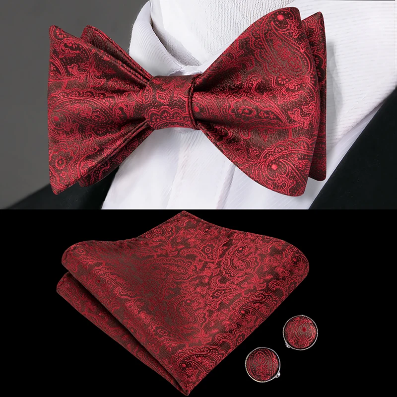 LH-2030 Hi-Tie Классический мужской свадебный галстук-бабочка самостоятельно галстук-бабочка набор Пейсли Цветочный Красный Бабочка Карманный платок запонки набор