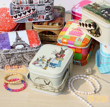 

Jewelry tin box cosmetics vintage storage box candy case gift box with hanger