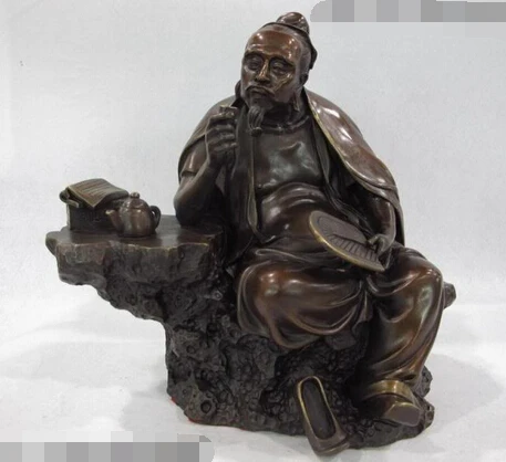 

xd 002652 12 China Copper Bronze old times Famous Tea God LuYu Lu Yu Taste Tea Art Statue