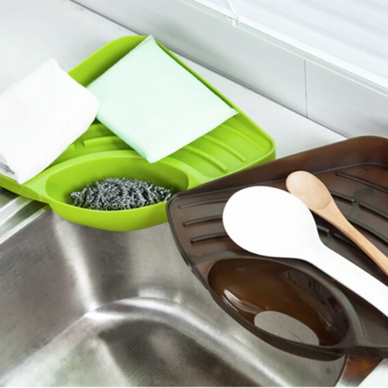 Kitchen Sink Corner Storage Rack Sponge Holder Wall Mounted Dishes drip
