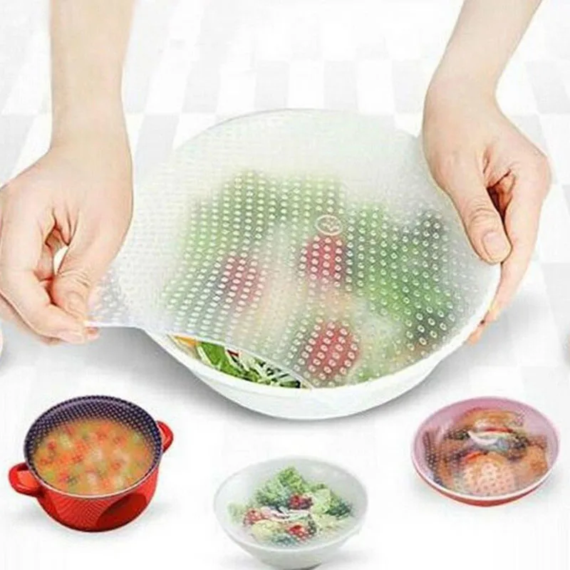 

4Pcs/Set Bowl covers Food Preservation Film Food Cover Placemat Multifunction Fresh Food Cover Silicone Wrap Seal