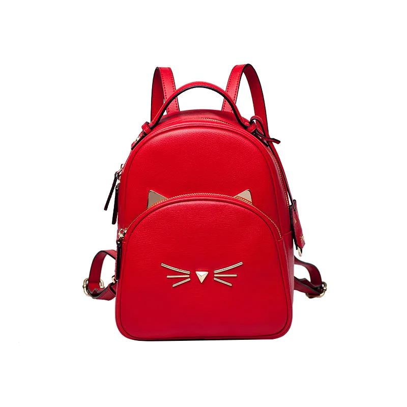 

Ms. new leather cat solid color backpack Ms. Korean version of wild leather bulk water-resistant backpack