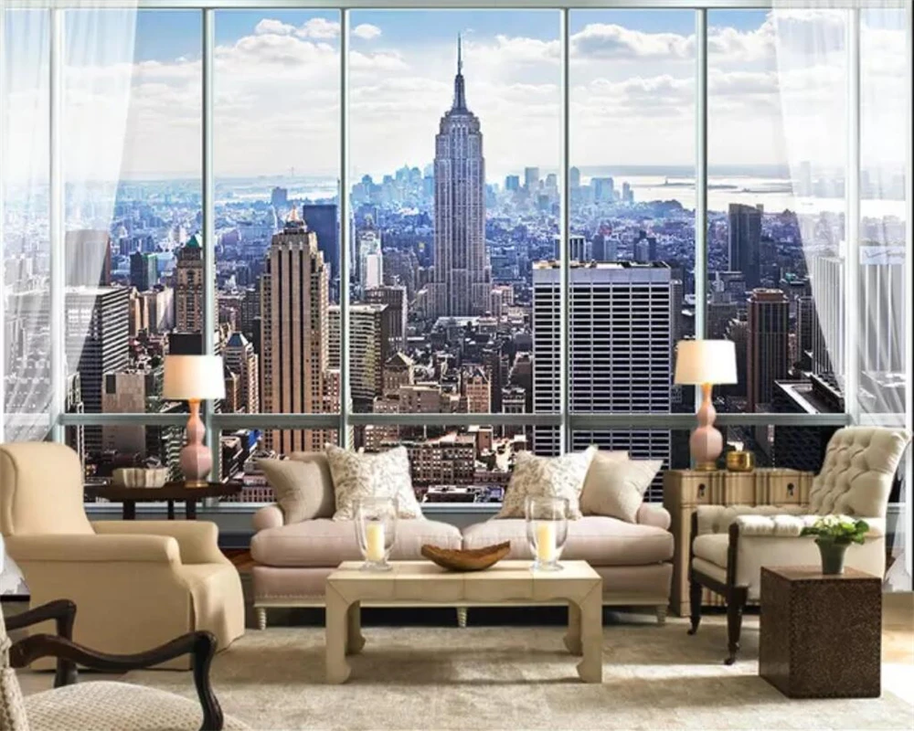 Beibehangカスタム壁紙壁画人格フォト現代3dステレオ窓ニューヨーク装飾テレビの背景の壁 Wallpaper Mural Custom Wallpaper Muralscustom Wallpaper Aliexpress