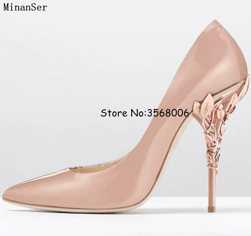 2018 Filigree Leaves Rose Gold Eden Heel Pumps Pointed Toe Sexy