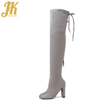 

JK 9 Colors Sexy Lady Stretch Thigh High Boot High Heels Winter Woman Over the Knee Boot Faux Suede Women Shoes Big Size