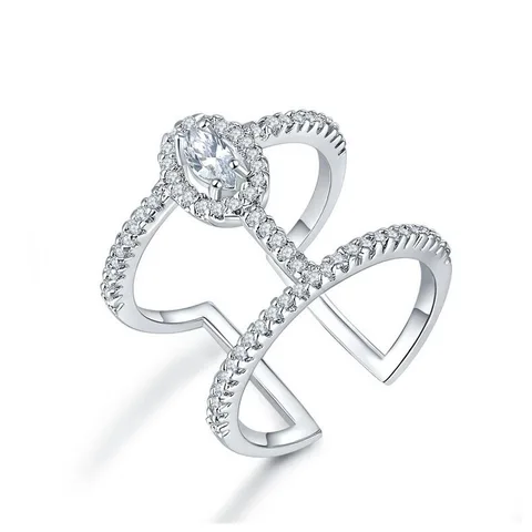 Fashion Cubic Zircon Silver Color Opening Ring Quality Crystal Double Layer Adjustable Rings For Women Wedding Jewelry