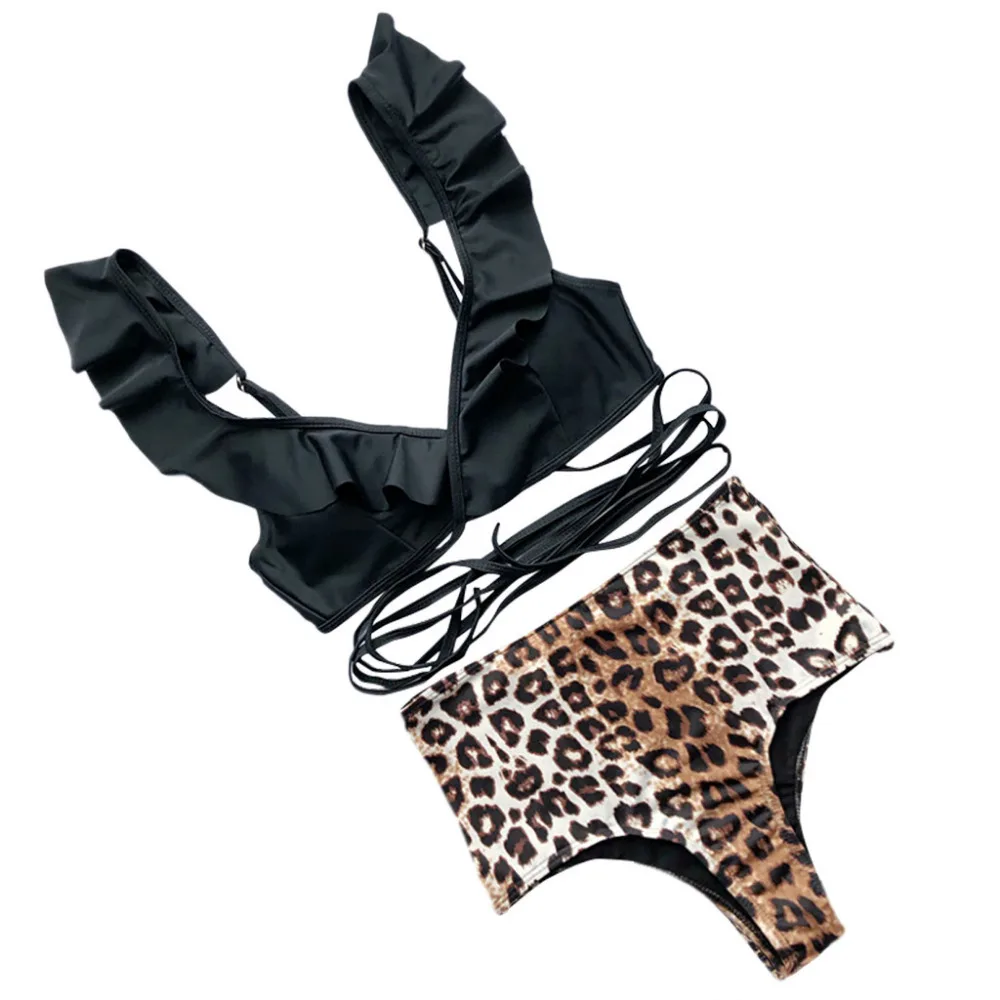 2019 women's leopard-print bikinis set straps ruffled split swimsuit push up sexy swimwear women bikinis mujer brasile a 40J13 (10)