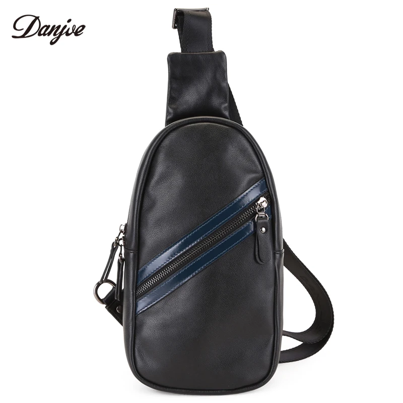 

DANJUE Genuine Leather Chest Bag Men Cowhide Casual Daypack High Quality Male Shoulder Messenger Bag Waterproof Daily Bag