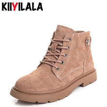 Kiiyilala Genuine Leather Women Motorcycle Boots Lace-up Round Toe Woman Ankle Boots Shoes Fashion Autumn Winter Ladies Booties new hot high quality brand women lace up martin ankle boots genuine leather round toe motorcycle boots for winter shoes woman
