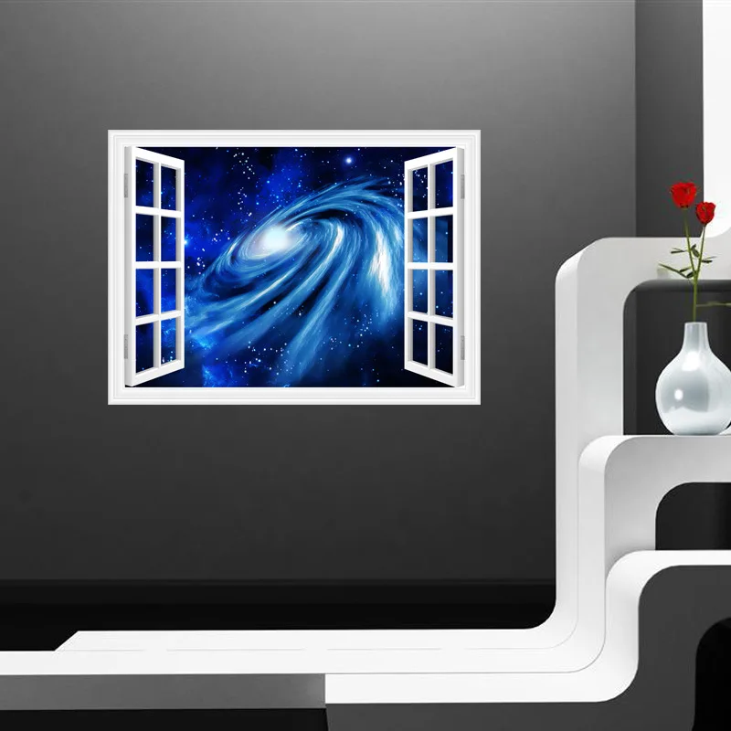 

3D Blue Universe Galaxy Planet Wall Decals For Kid Room Bedroom Living Room Decorative Stickers PVC Wall Stickers window