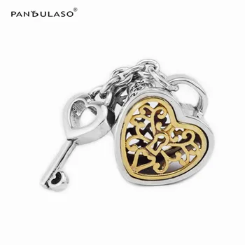 

925 Sterling Silver Jewelry Gold Heart & Key Charms Beads Fit Silver Charm Bracelet for Women DIY Jewelry Winter Collection