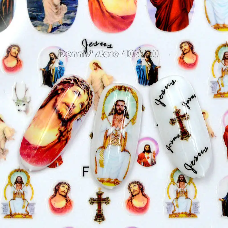 

1 Sheet 3D Jesus Christ Goddess Lady Kids Portraits Pattern Adhesive Nail Art Stickers Decorations DIY Salon Tips F191-194#