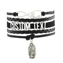 Прямая бесконечности браслет пользовательского текста Цвет кожаный шнур Обёрточная Бумага браслет Мадонна Шарм Рождественский подарок