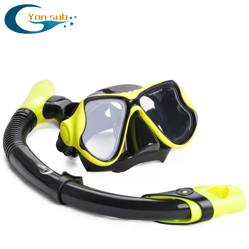 YONSUB профессиональная маска для подводного плавания и подводного плавания, противотуманные очки, очки для дайвинга, сухая трубка, набор для мужчин и женщин - Цвет: Цвет: желтый